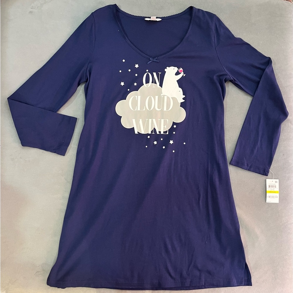 NWT Size M Nightgown Nightshirt “On Cloud Wine” Navy Blue